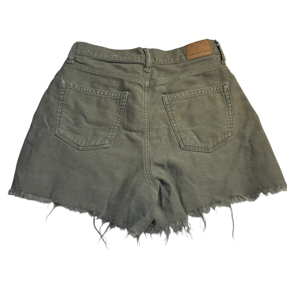 American Eagle Shorts Sz 0 Army Green Denim Distressed Highest Rise Mom Shorts - Picture 3 of 13